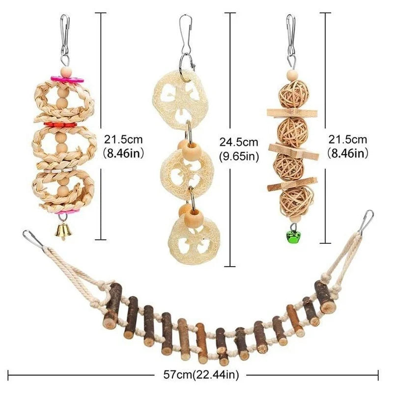 Snugll bird perch swing set for small birds with wooden beads natural woven toys and hanging bridge