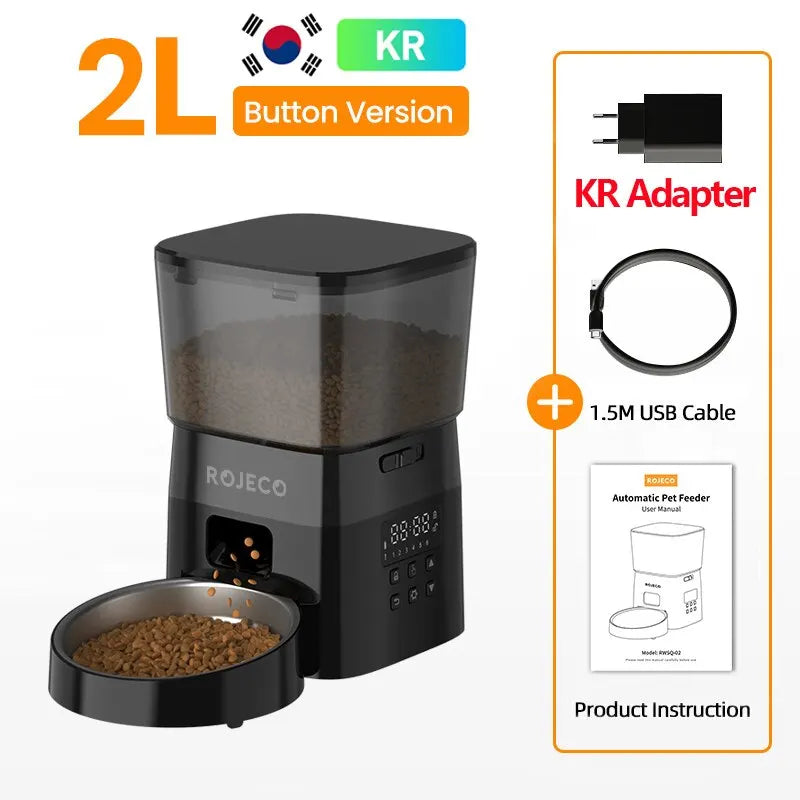 Snugll timed dog feeder with portion control 2L capacity button version with KR adapter and USB cable
