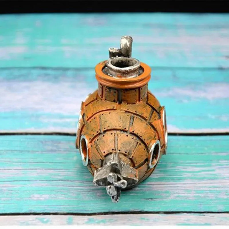 Snugll aquascaping submarine accessory in orange and silver for aquarium decoration
