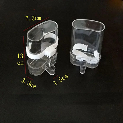 Clear plastic bird feeder attachments with white clips for Snugll automatic bird feeder measuring 13cm height