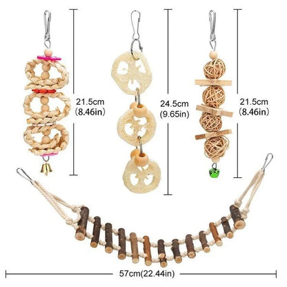 Snugll bird perch swing set for small birds with wooden beads natural woven toys and hanging bridge