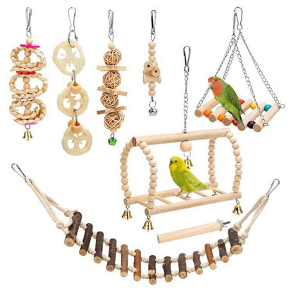 Snugll bird perch swing set for small birds with natural wood and rope toys for pet bird enrichment