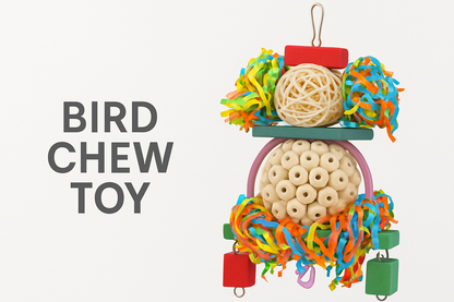 Snugll colorful chew toy for small birds with wooden beads and hanging loops