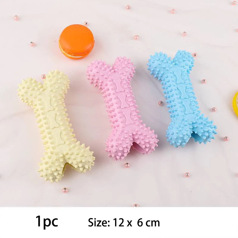 Snugll pets durable dog chew toys in yellow pink and blue with textured surface for dental health