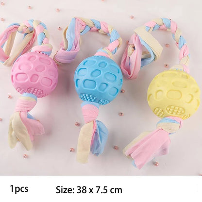Snugll pets durable dog chew toys with colorful braided ropes and textured balls in pink blue and yellow