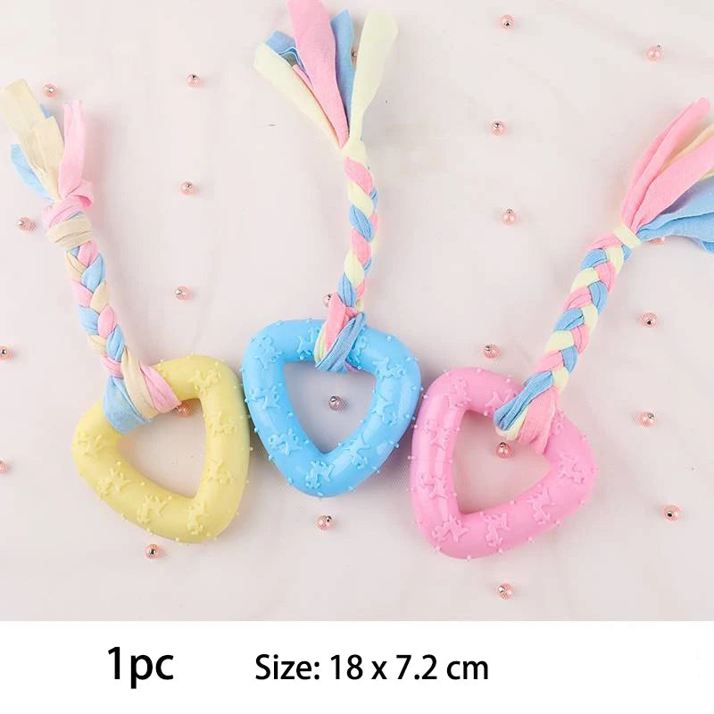Snugll pets durable dog chew toys with braided rope and triangle rubber rings in pastel colors