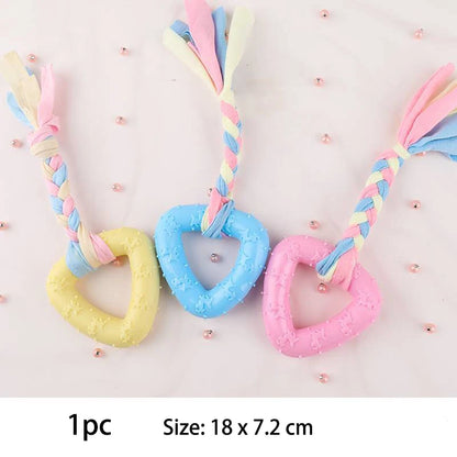 Snugll pets durable dog chew toys with braided rope and triangle rubber rings in pastel colors