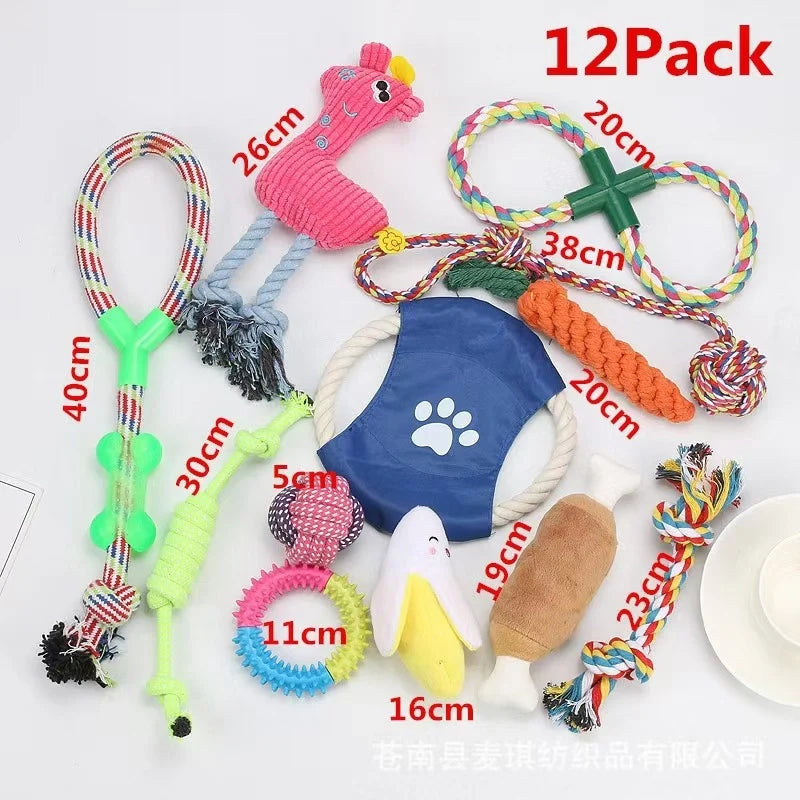 Snugll pets 12 pack set of durable rope toys for dogs in various shapes and sizes for interactive play