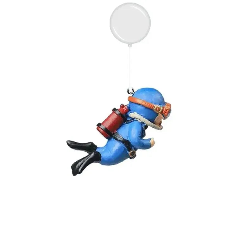 Snugll floating blue diver aquarium decor with detailed scuba gear and attached suction cup