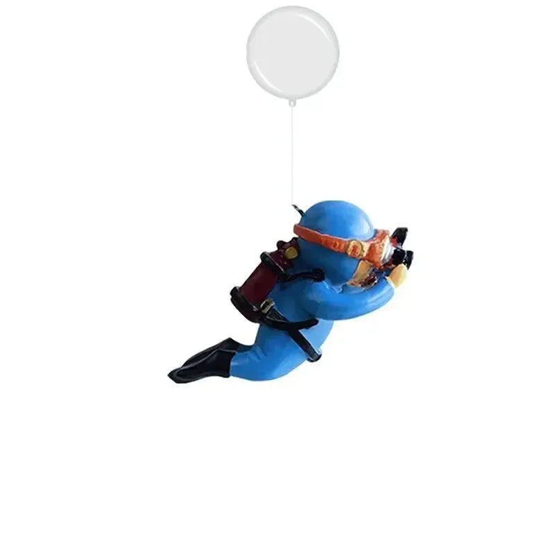 Snugll floating blue diver aquarium decor with detailed scuba gear and attached balloon