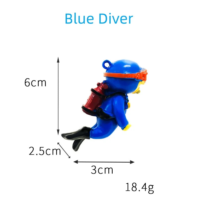 Snugll floating blue diver aquarium decor measuring 6cm high and 3cm wide for fish tank decoration