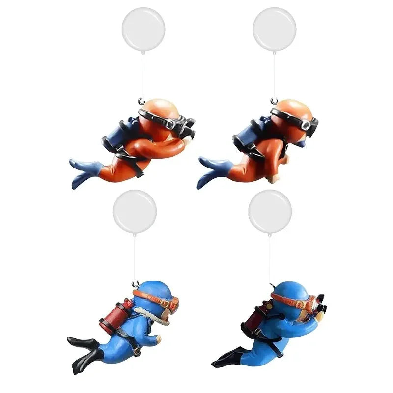 Snugll floating blue diver aquarium decor with balloon, detailed scuba diver figurines for aquarium decoration