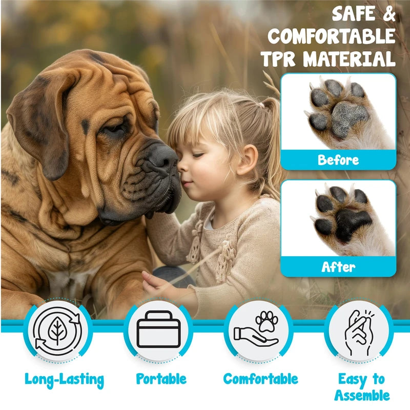 Pet paw cleaner cup features comfortable TPR material for easy cleaning with before and after paw images