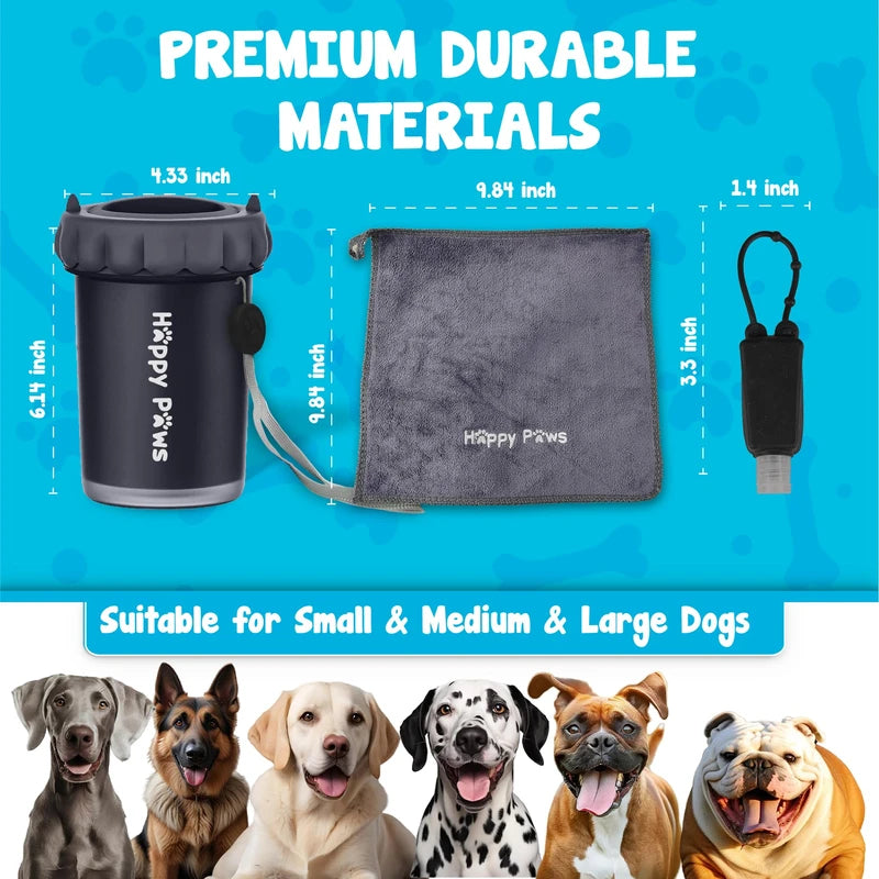 Pet paw cleaner cup with cleaning towel and brush suitable for small medium and large dogs