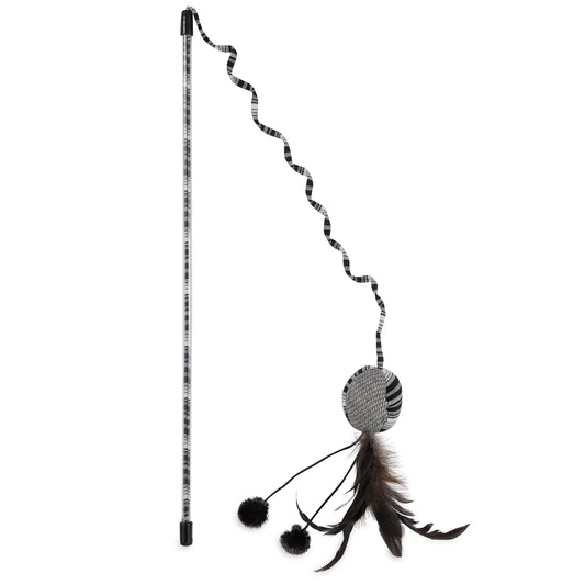 Snugll pets interactive cat wand toy with long stick and feathered dangling attachments