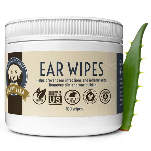 Snugll gentle ear wipes for dogs jar with natural ingredients and aloe for ear care