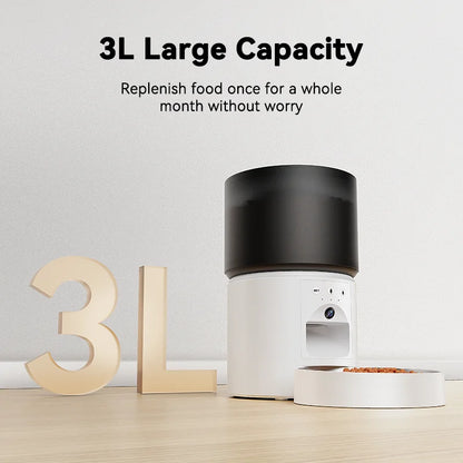 Snugll automatic dog feeder with camera 3L large capacity white and black design