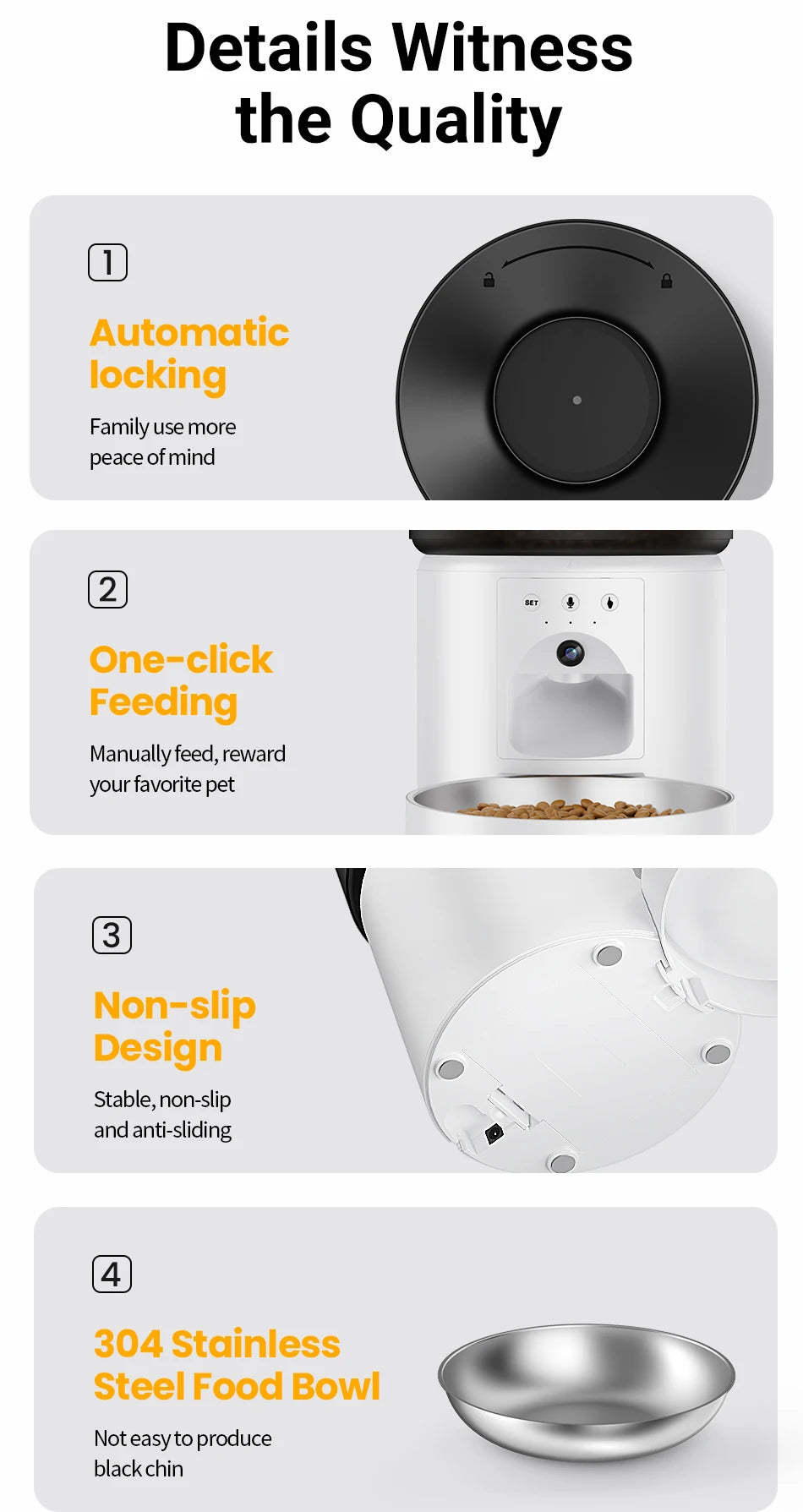 Snugll automatic dog feeder with camera features automatic locking one-click feeding non-slip design and stainless steel food bowl
