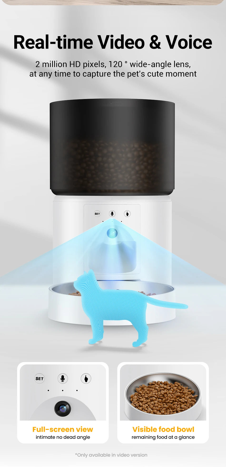 Snugll automatic dog feeder with camera showing real-time video and voice with visible food bowl