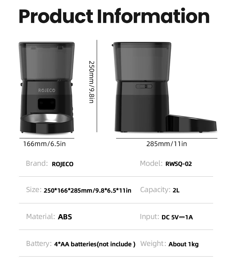 Snugll timed dog feeder with portion control in black with 2 liter capacity and compact design