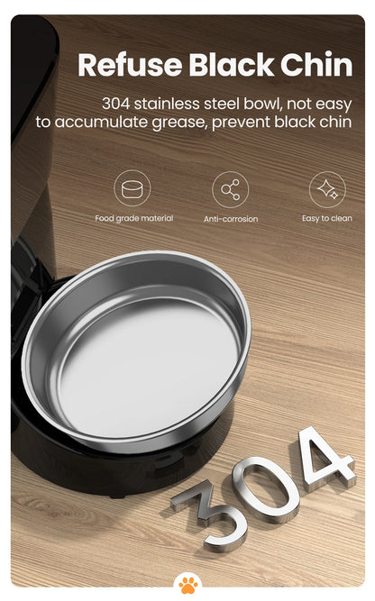 Snugll timed dog feeder with portion control featuring a 304 stainless steel bowl resistant to grease and easy to clean