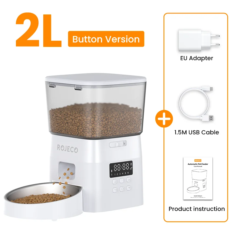 Snugll timed dog feeder with portion control 2 liter button version with EU adapter USB cable