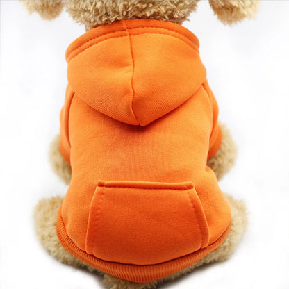 Orange cute pet hoodie for puppies made by Snugll with a cozy hood and pocket