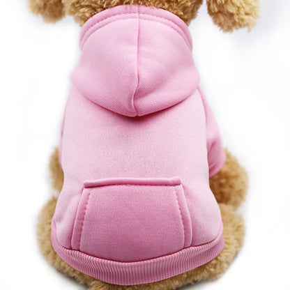 Cute pet hoodie for puppies in soft pink fabric by Snugll shown on a small dog from the back